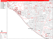 Huntington Beach  Wall Map Red Line Style